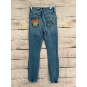 Mother The Super Stunner Ankle Double Vision Heart Jeans Womens 24 Blue